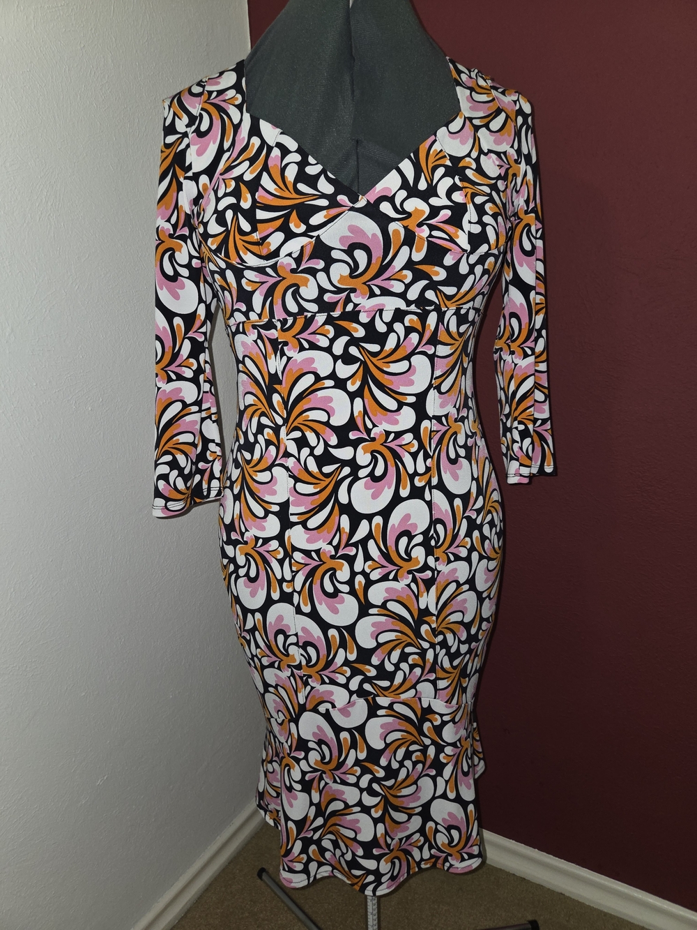 Ideology Black Pink Orange Printed Midi Dress